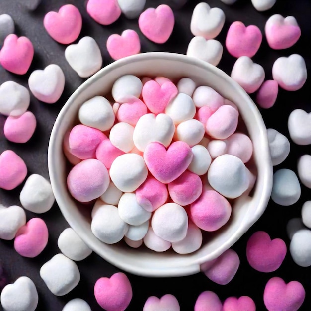 Photo a bowl of heart shaped marshmallows with a white bowl of heart shaped candy