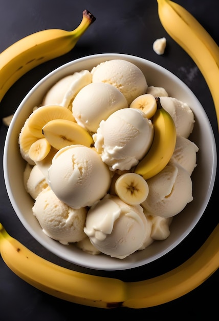 a bowl of ice cream with bananas and bananas in it