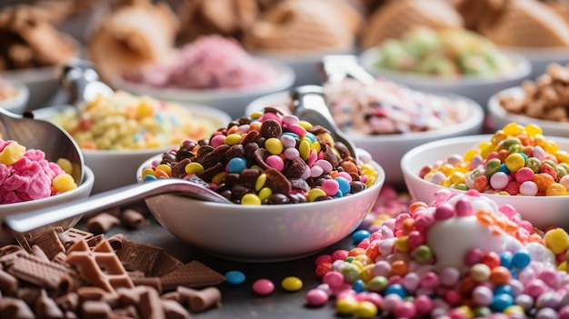 A bowl of ice cream with colorful sprinkles on the side.