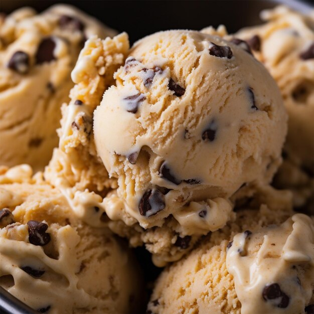 A bowl of ice cream with a scoop of chocolate chip ice cream