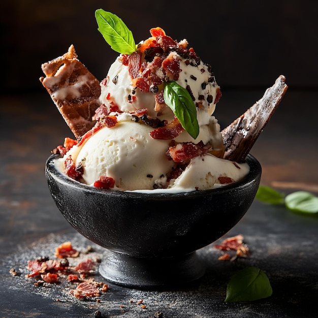 Photo a bowl of ice cream with a spoon in it