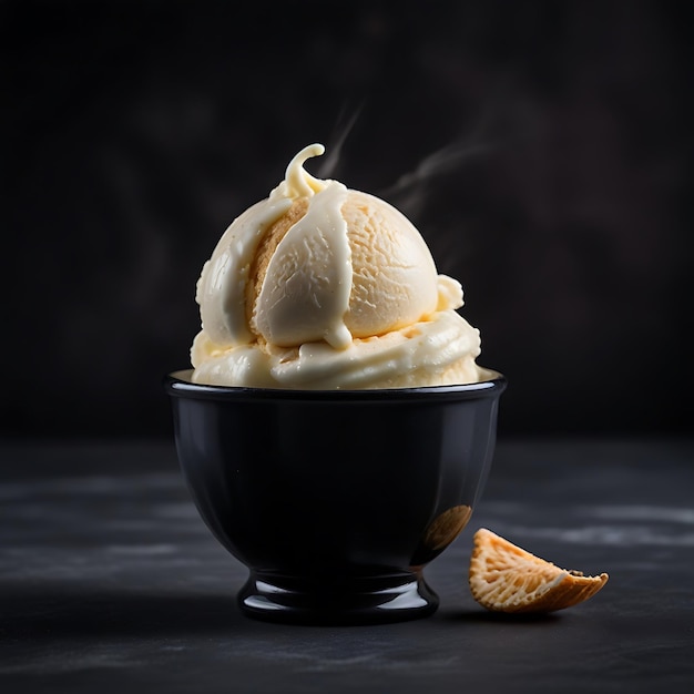 a bowl of ice cream with a spoon in it