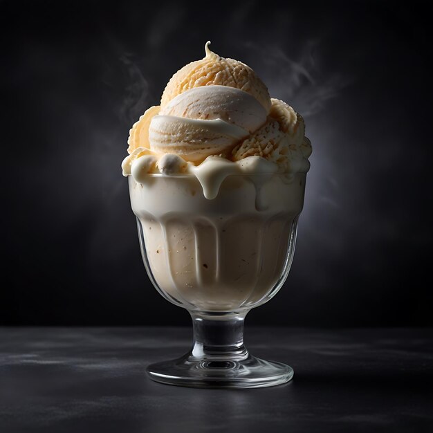 a bowl of ice cream with a spoon in it