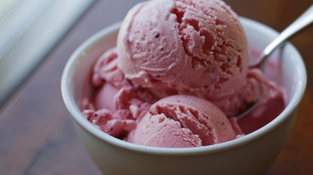 A bowl of ice cream with a spoon