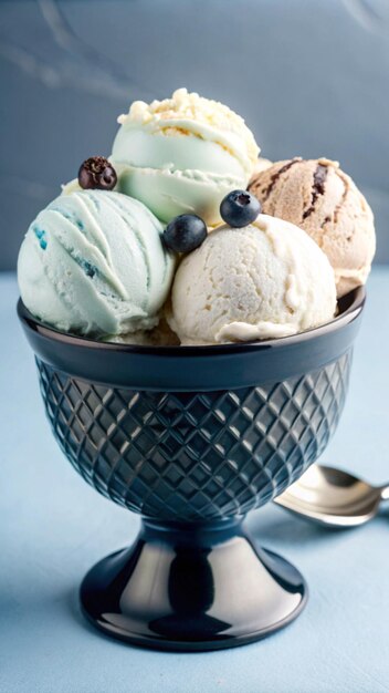 a bowl of ice creams with a spoon and a spoon