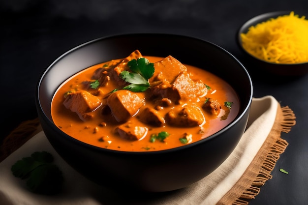 A bowl of indian food with a side of curry