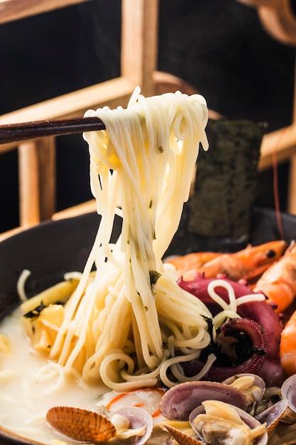 A bowl of Japanese Seafood Ramen