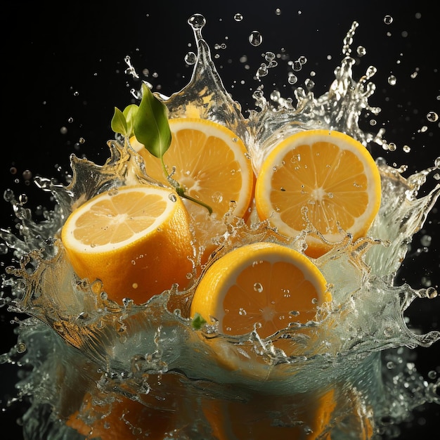 a bowl of lemons with a green leaf on it