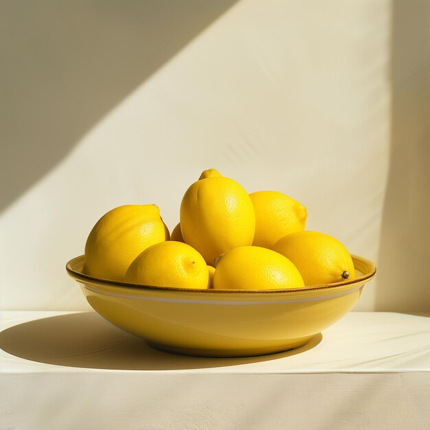 Photo a bowl of lemons with a white tablecloth and a white tablecloth