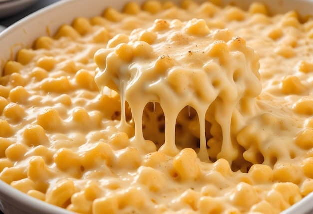 Photo a bowl of macaroni and cheese with a cheesy macaroni in the middle