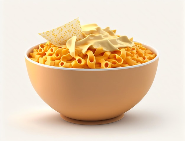 A bowl of macaroni and cheese with a small piece of cheese on top.