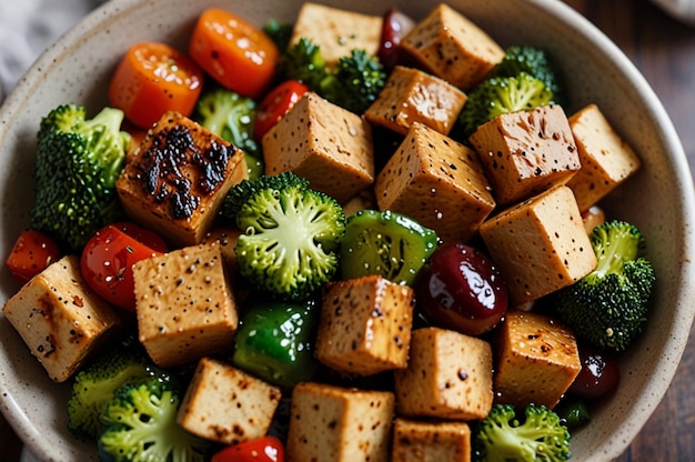 Photo bowl of marinated tofu and veggies