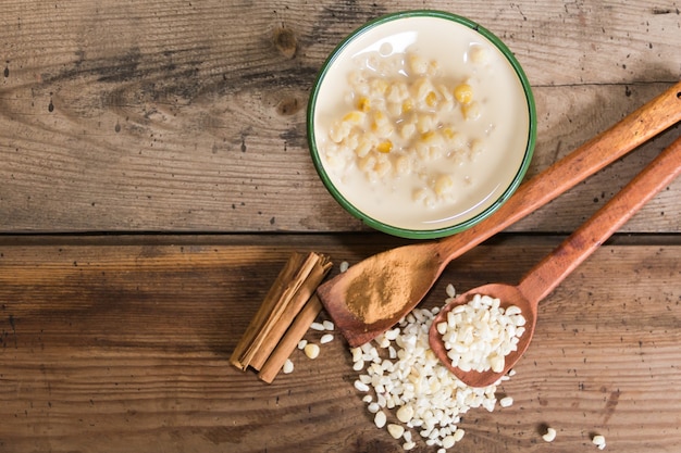 Bowl of mazamorra with cinnamon