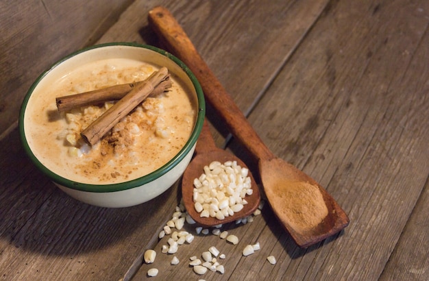 Bowl of mazamorra with cinnamon