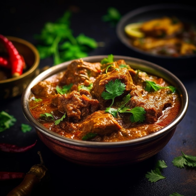 a bowl of meat with a green leaf on it