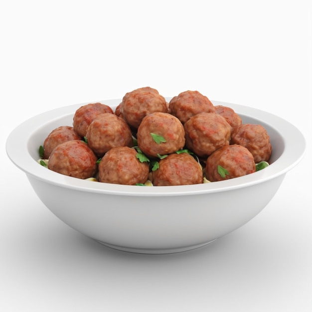 Photo a bowl of meatballs with a green leafy vegetable in the middle