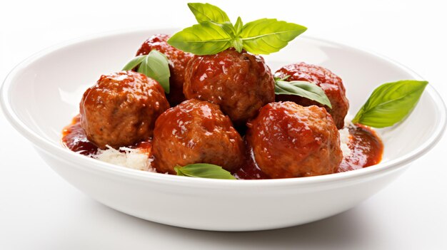 Photo a bowl of meatballs with sauce and cheese