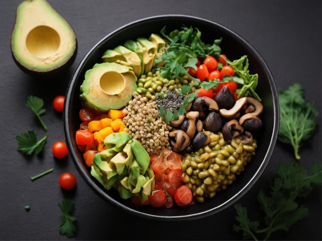 a bowl of mixed vegetables including avocado avocado and avocado