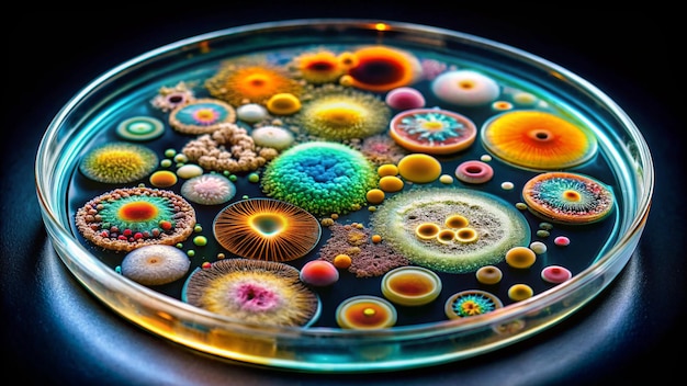 Photo a bowl of multicolored cells with a blue background