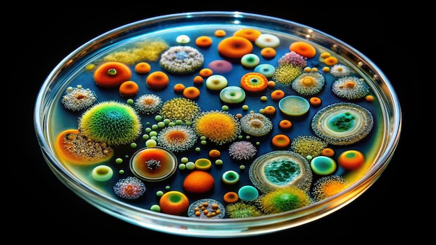 a bowl of multicolored and colored cells with different colors of bacteria