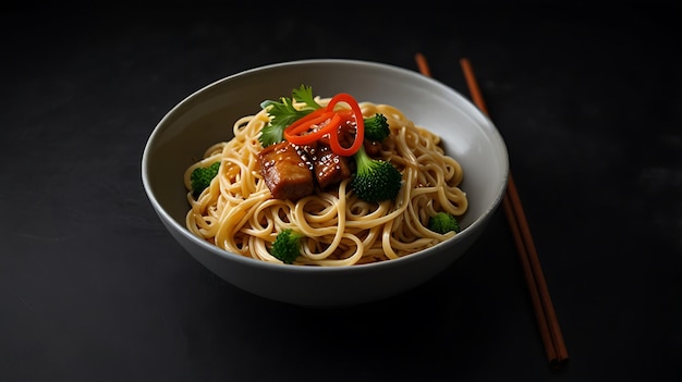 Photo a bowl of noodles with a bowl of noodles and vegetables