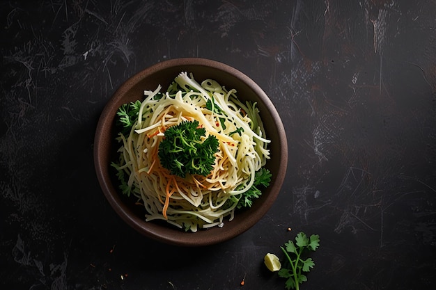 Photo a bowl of noodles with broccoli and carrots