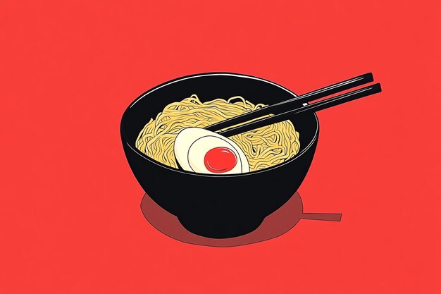 Photo a bowl of noodles with chopsticks on a red background