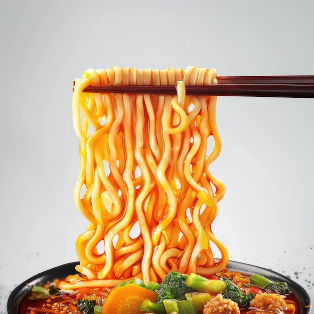 Photo a bowl of noodles with noodles and noodles in it