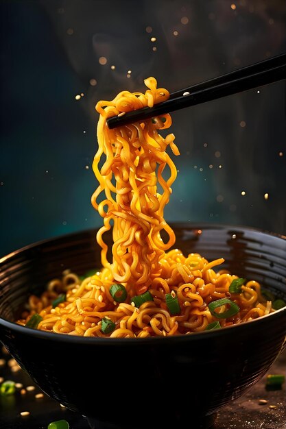 Photo a bowl of noodles with a spoon in it that says noodle