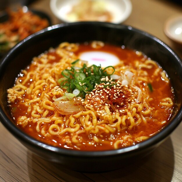 Photo a bowl of noodles with a stick of rice on it