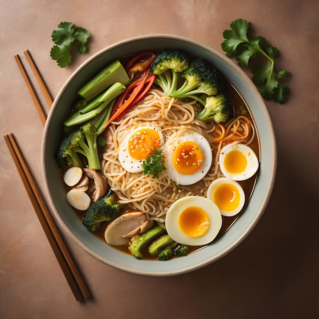 A bowl of noodles with vegetables and noodles on it.