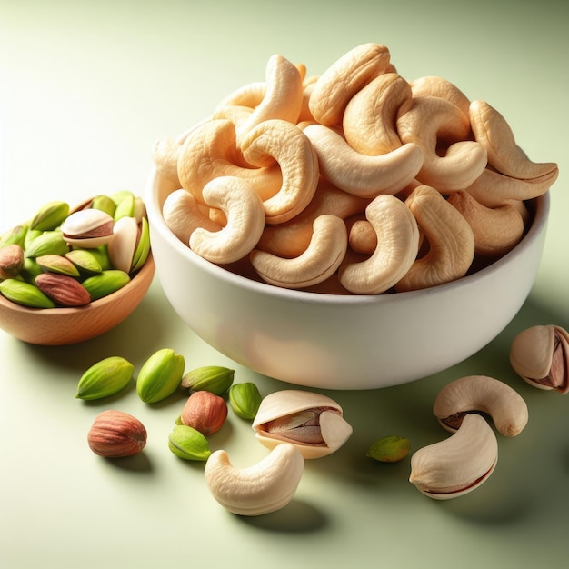 a bowl of nuts isolated green