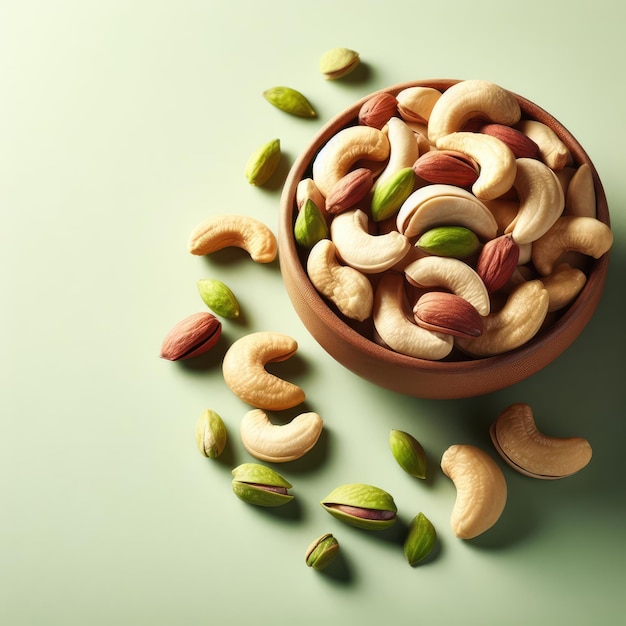 a bowl of nuts isolated green