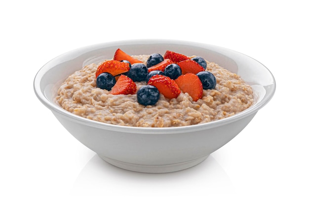 Bowl of oatmeal isolated on white background