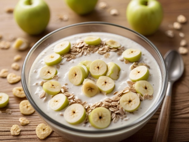 a bowl of oatmeal with bananas and almonds