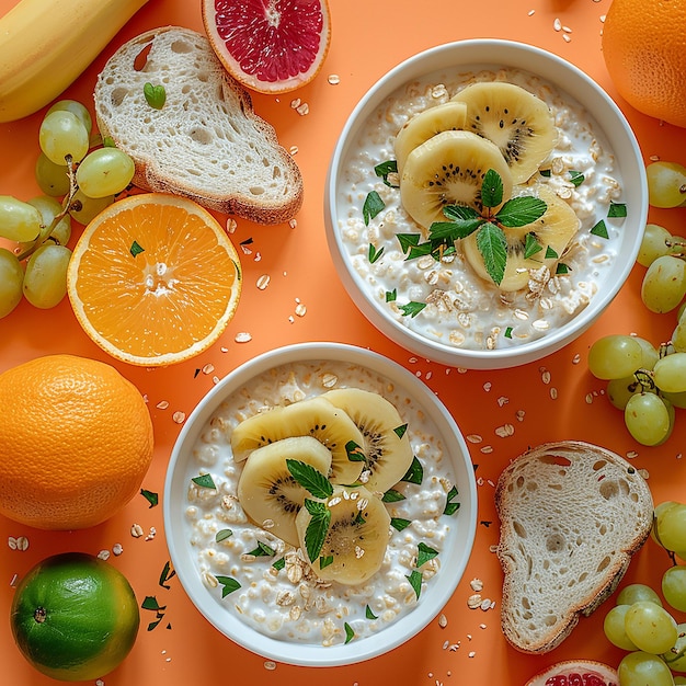 a bowl of oatmeal with bananas and a banana on it