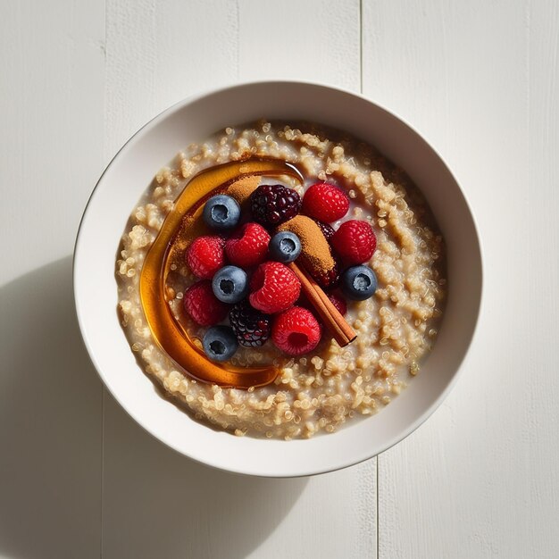 Photo a bowl of oatmeal with berries and blueberries on top