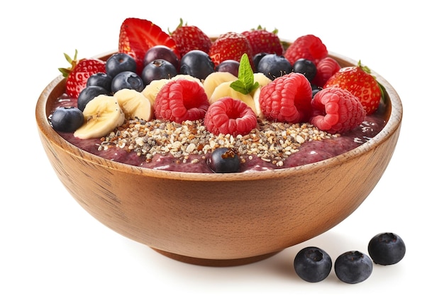 A bowl of oatmeal with berries and chia seeds