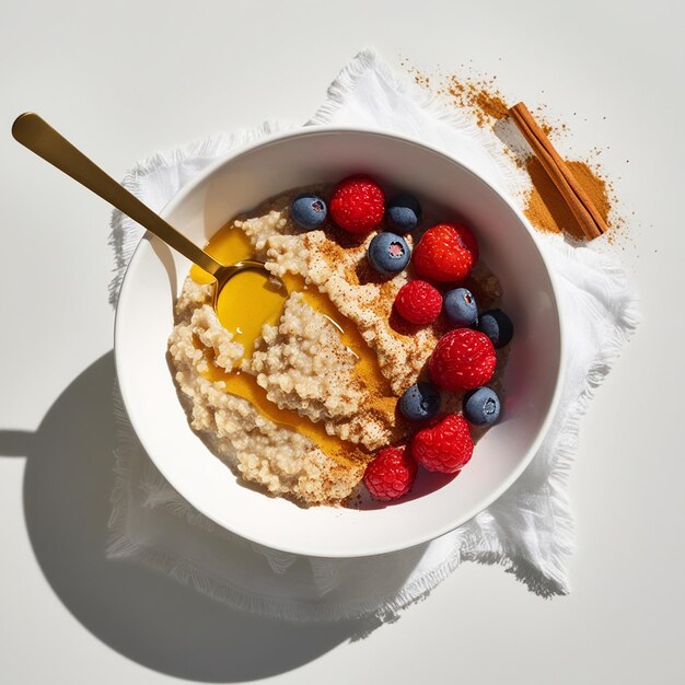 Photo a bowl of oatmeal with berries and a spoon