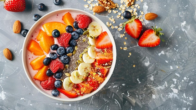 a bowl of oatmeal with fruit and bananas