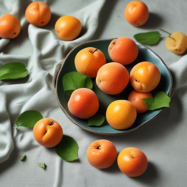 a bowl of orange apricots sits on a table