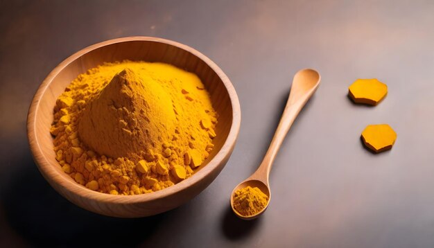 a bowl of orange powder next to a spoon with a spoon