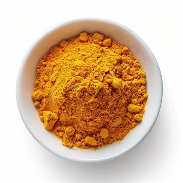 Photo a bowl of orange and red spice with the word  turmeric  on the side