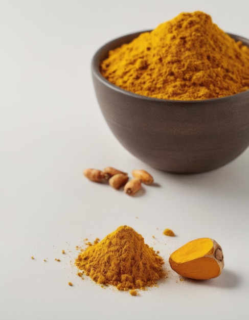 a bowl of orange and red spices with a bowl of orange spice in it