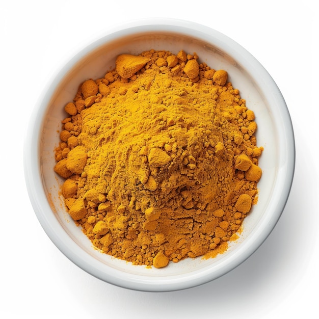 a bowl of orange spice with a white background