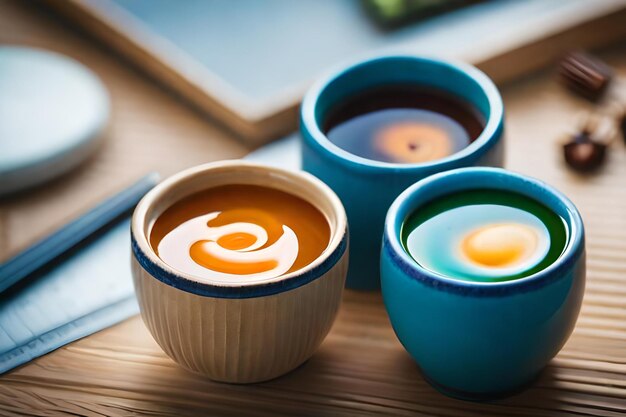 Photo a bowl of orange and white yogurt with a blue rim.