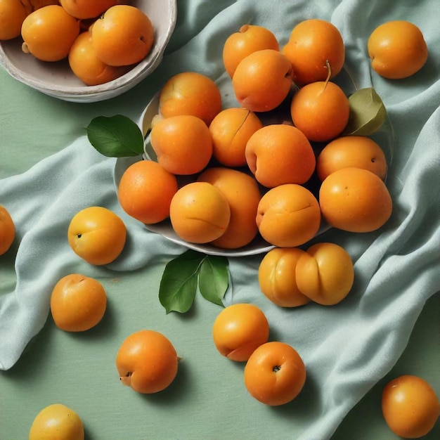 a bowl of oranges with leaves on a table and a bowl of oranges