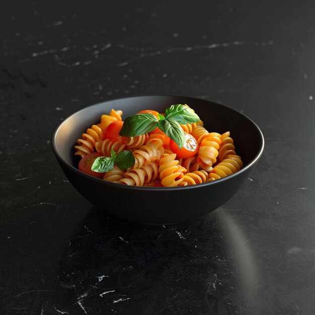 a bowl of pasta topped with fresh tomatoes and basil