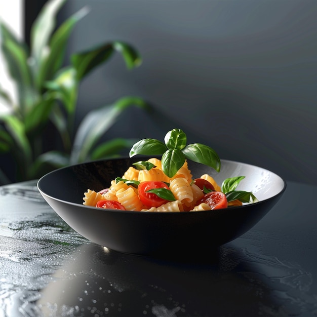 Photo a bowl of pasta topped with fresh tomatoes and basil