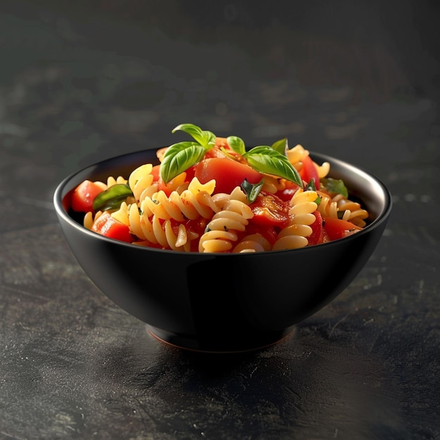 a bowl of pasta topped with fresh tomatoes and basil